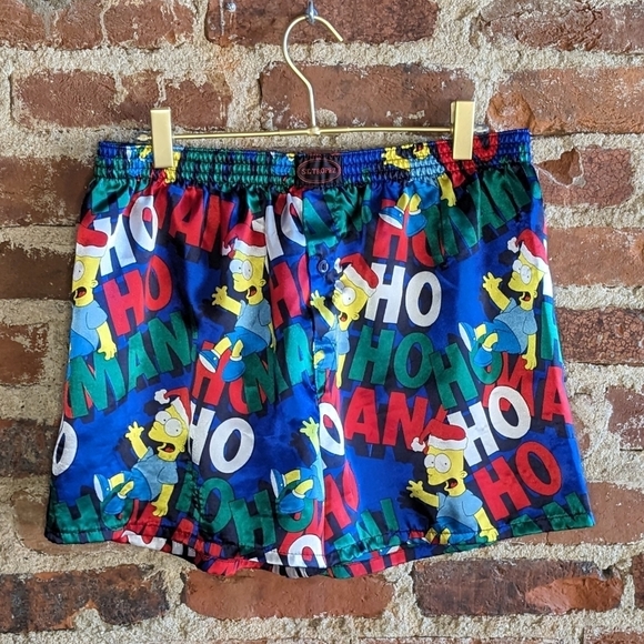 St. Tropez XL Bart‎ Simpson Santa Hat Christmas Satin Blend Boxers - Picture 1 of 5